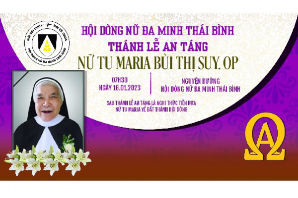Trực tuyến: Thánh lễ An táng Nữ tu Maria Bùi Thị Suy, OP - Dòng Nữ Đa Minh Thái Bình
